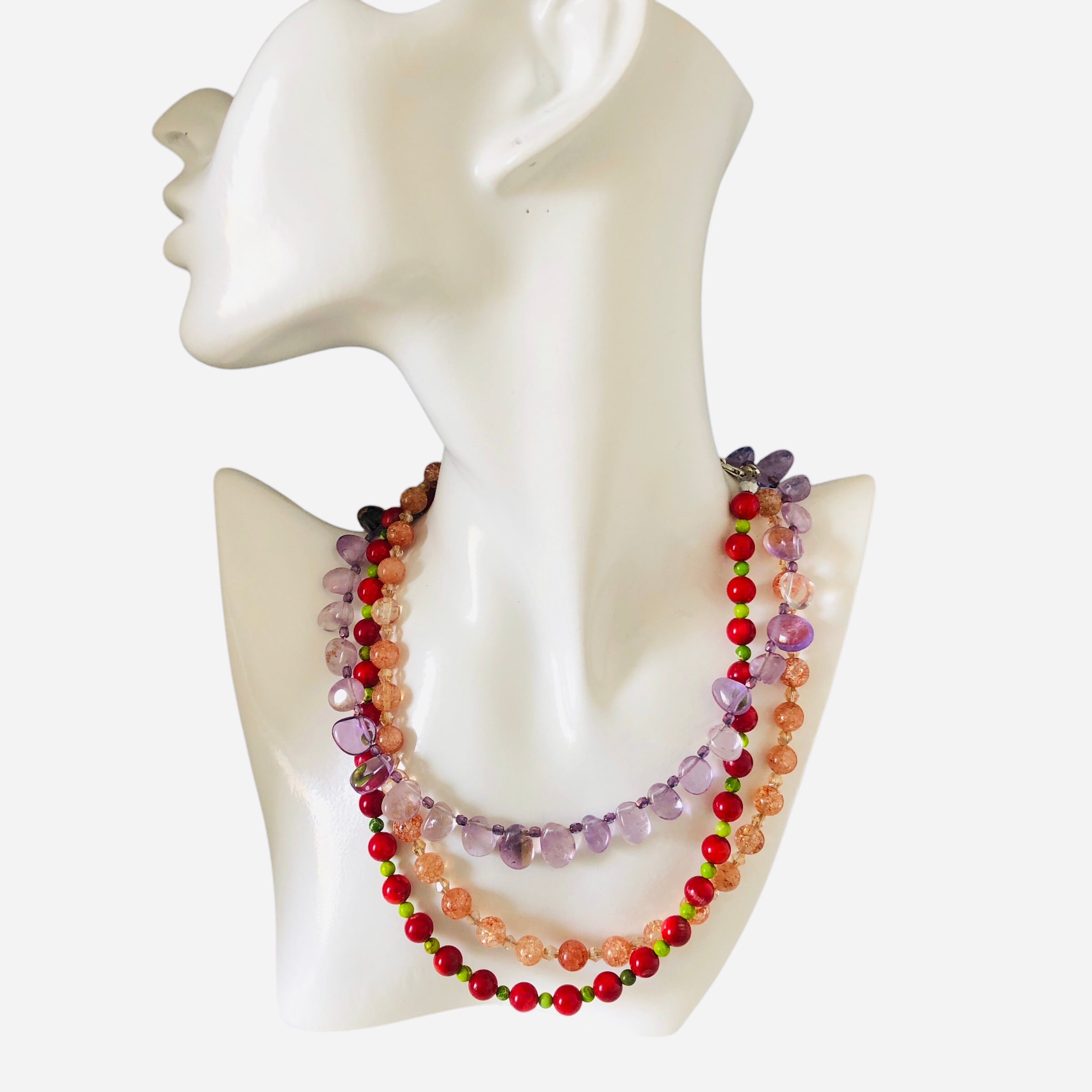 Crackle Quartz and Czech Crystal Beaded Necklace
