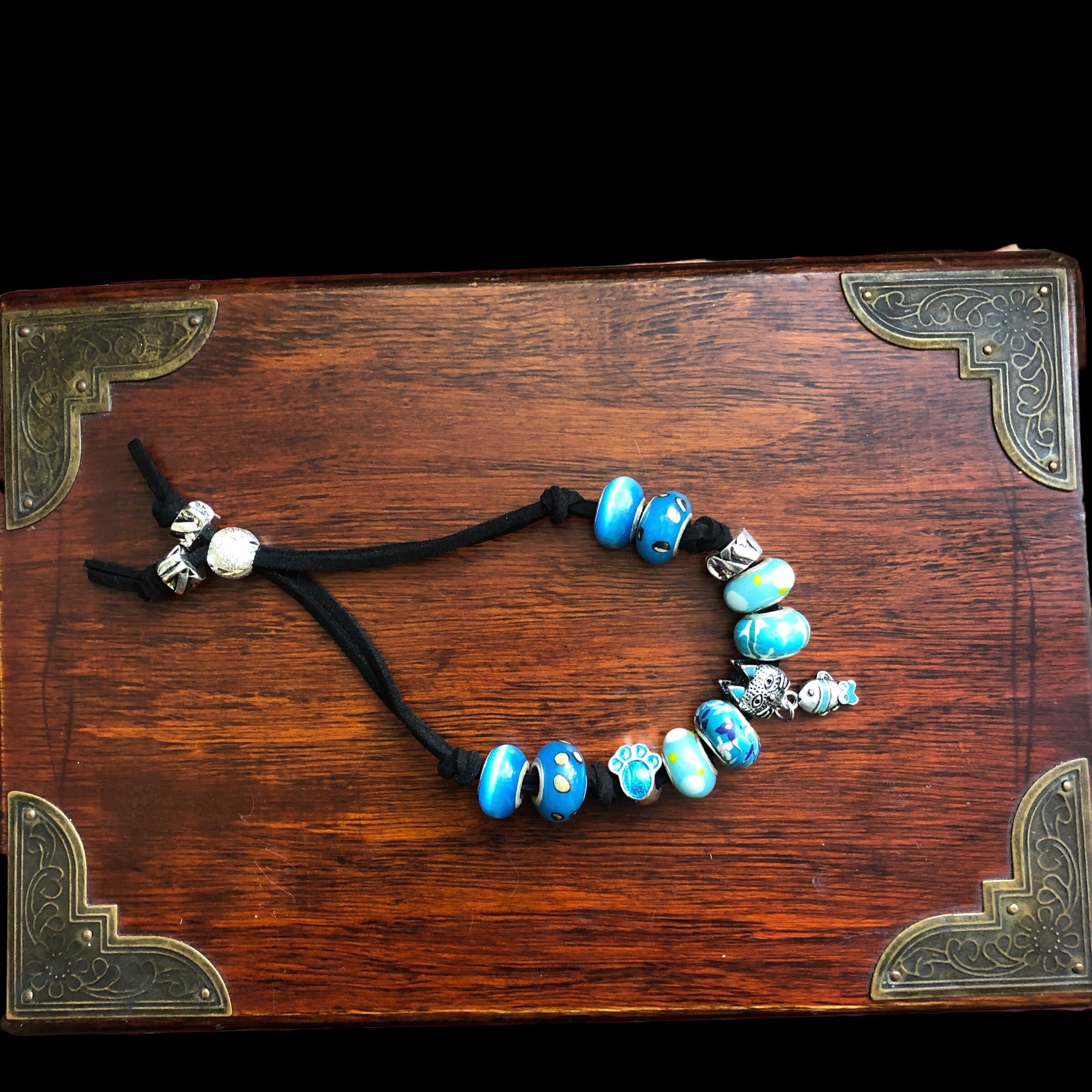 Blue Glass Charm Bracelet