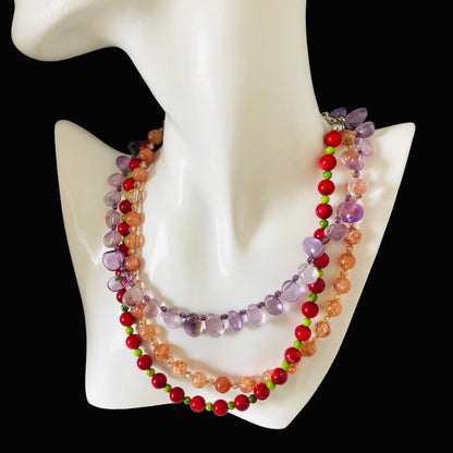 Coral and Green Jasper Beaded Necklace