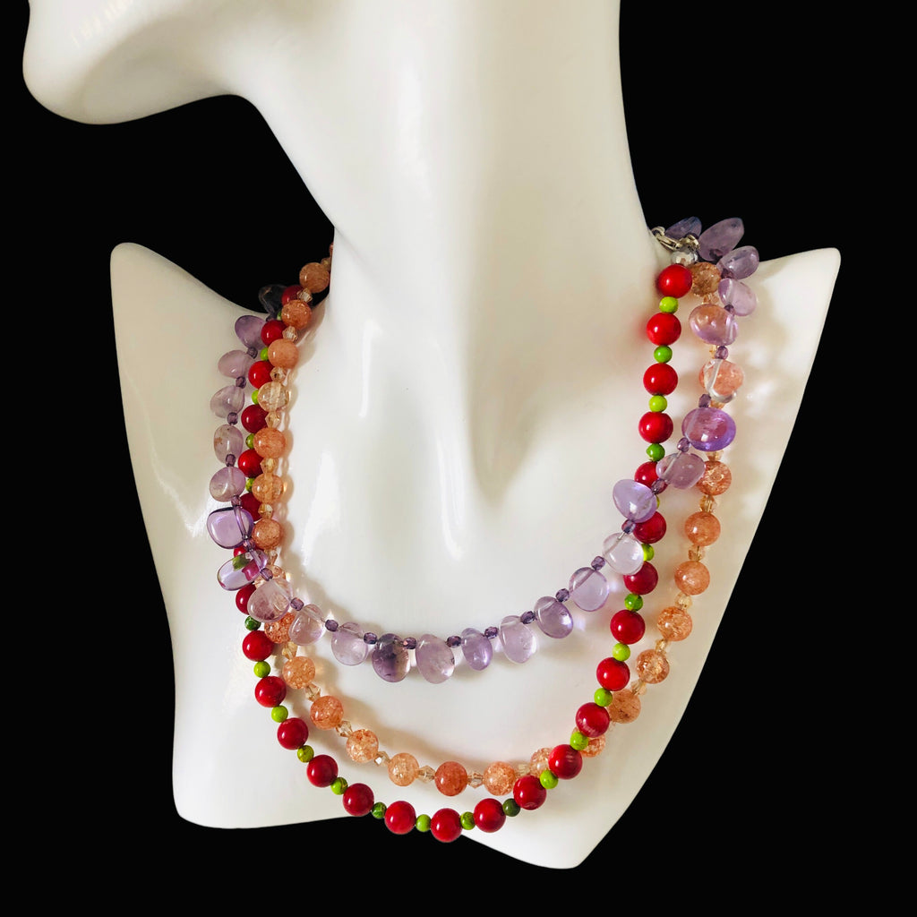 Crackle Quartz and Czech Crystal Beaded Necklace