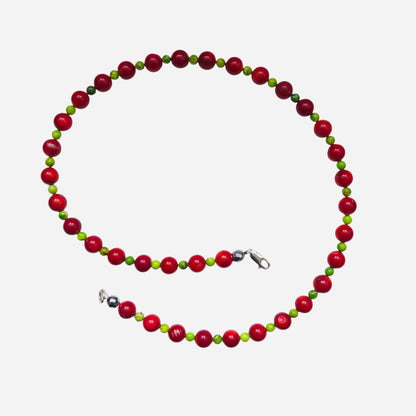 Coral and Green Jasper Beaded Necklace