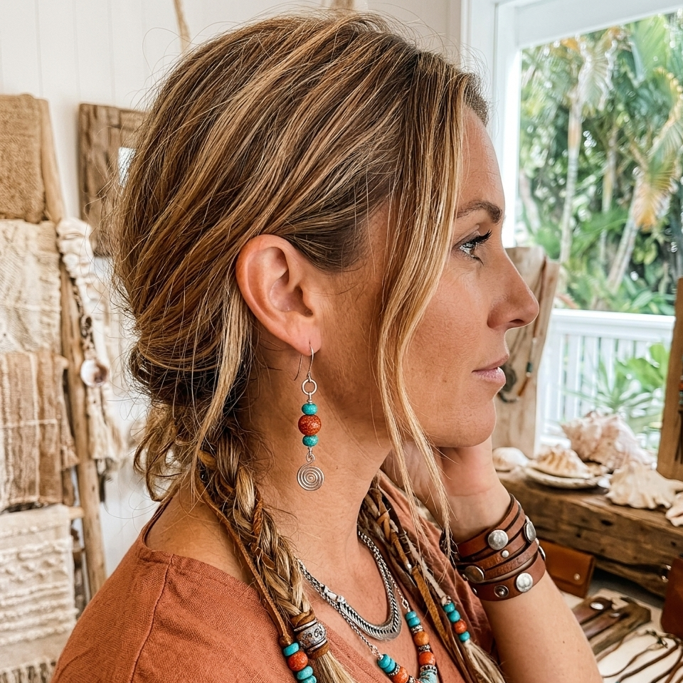 925 Silver Dangle Earrings With Rough Coral and Turquoise