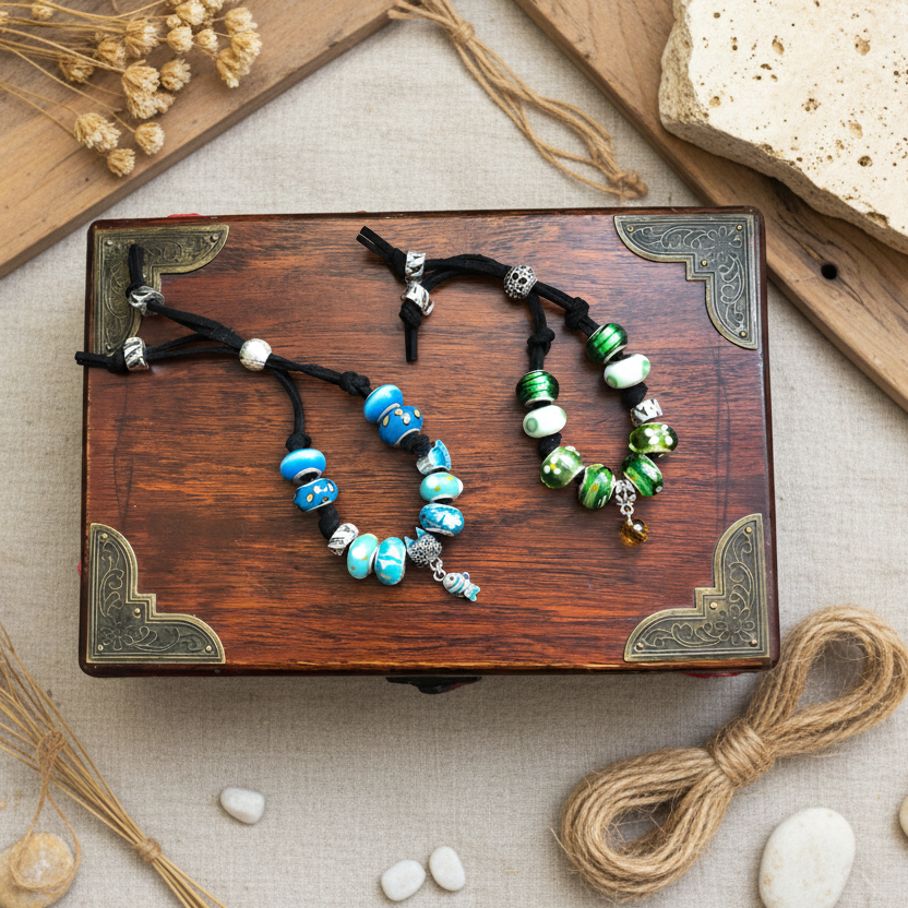 Green Glass Charm Bracelet