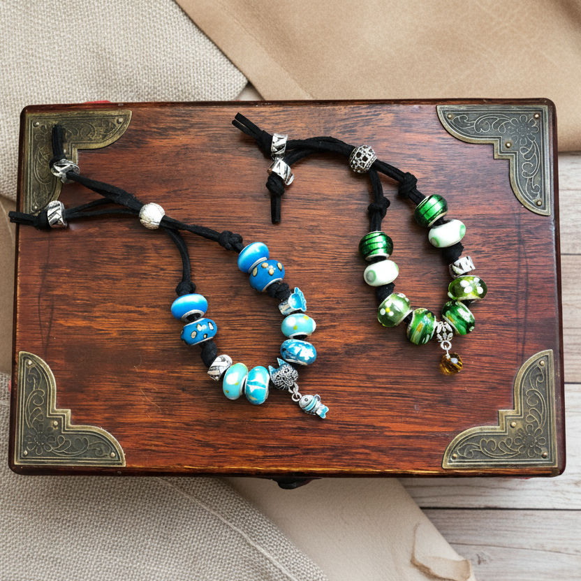 Blue Glass Charm Bracelet