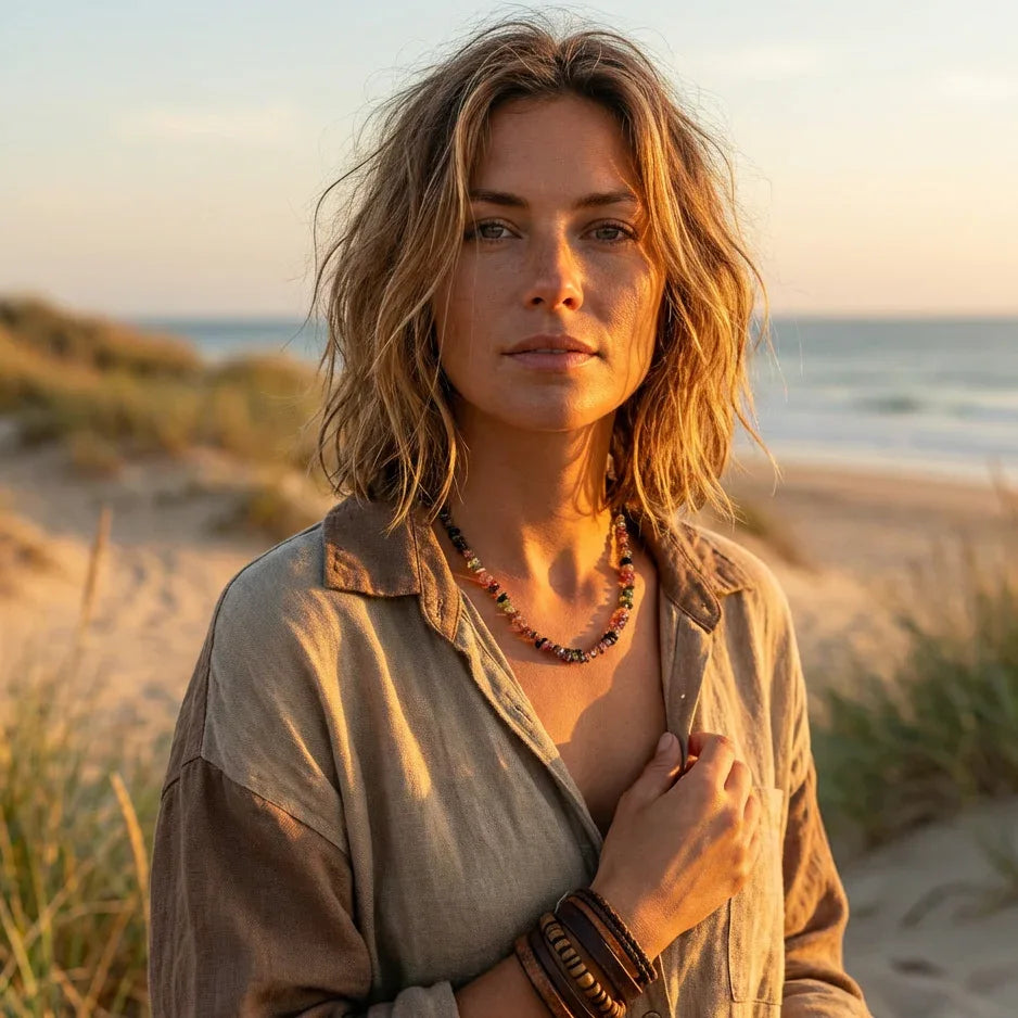 Watermelon Tourmaline Chip Necklace - Handmade, One-of-A-Kind - Silver Chamber Jewellery Store