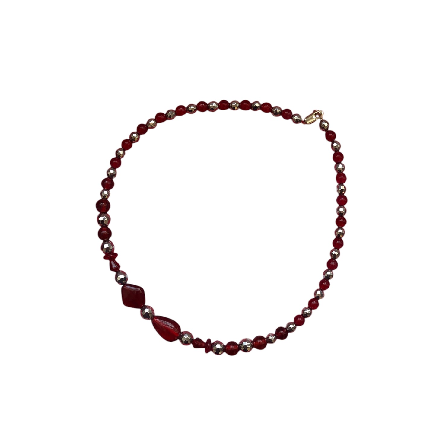 Red Glass and Hematite Beaded Necklace