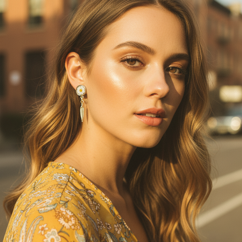 Daisies and Feathers Silver Plated Stud Earrings