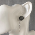 Paisley and Feathers Silver plated Stud Earrings - Gray