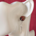 Paisley and Feathers Silver plated Stud Earrings - Red
