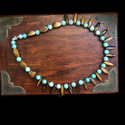 Amazonite and Tiger’s Eye Beaded Necklace