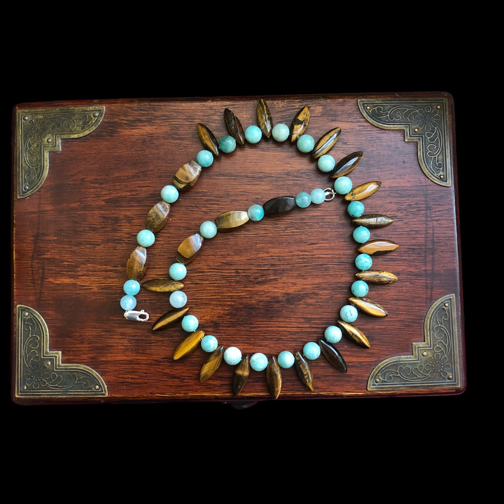 Amazonite and Tiger’s Eye Beaded Necklace
