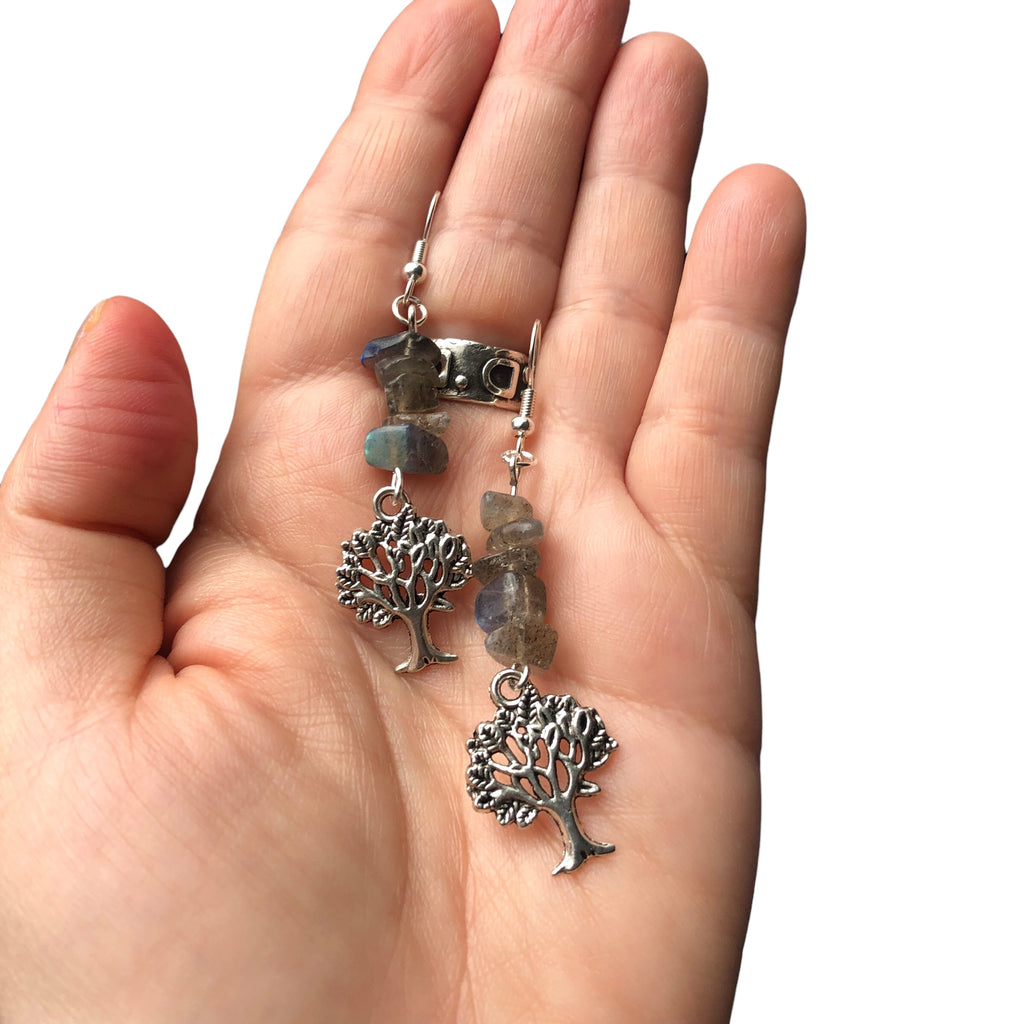 Tree of Life Labradorite Dangle Earrings