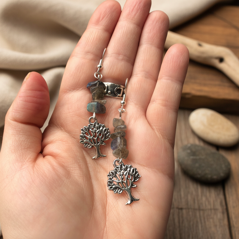 Tree of Life Labradorite Dangle Earrings
