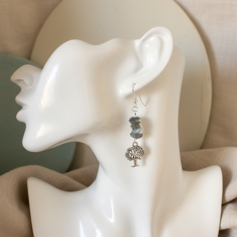 Tree of Life Labradorite Dangle Earrings