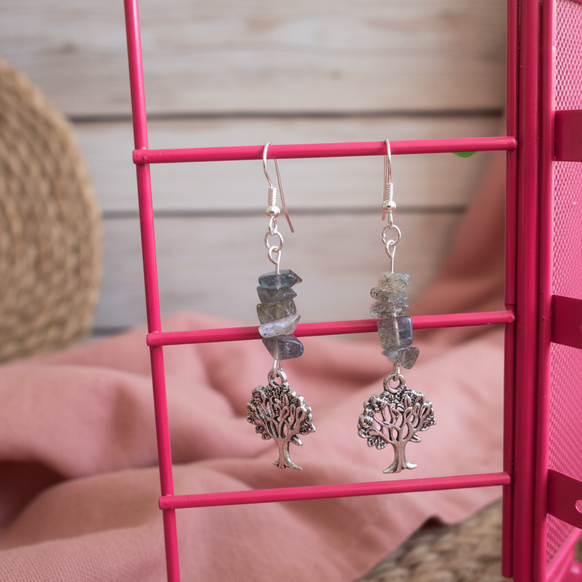 Tree of Life Labradorite Dangle Earrings - Handmade, One-of-A-Kind - Silver Chamber Jewellery Store