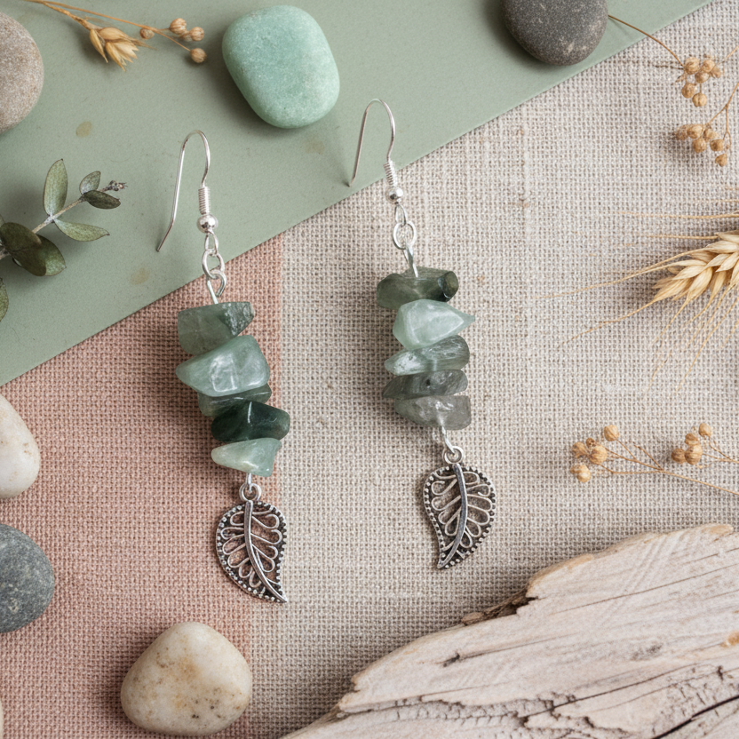 Filigree Leaves Jade Dangle Earrings - Handmade, One-of-A-Kind - Silver Chamber Jewellery Store