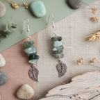 Filigree Leaves Jade Dangle Earrings - Handmade, One-of-A-Kind - Silver Chamber Jewellery Store