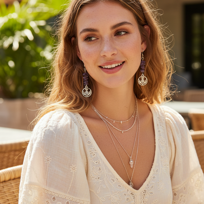 Thistle Flowers Charoite Dangle Earrings