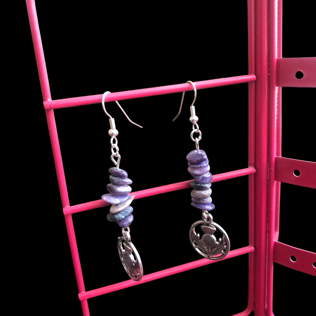 Thistle Flowers Charoite Dangle Earrings