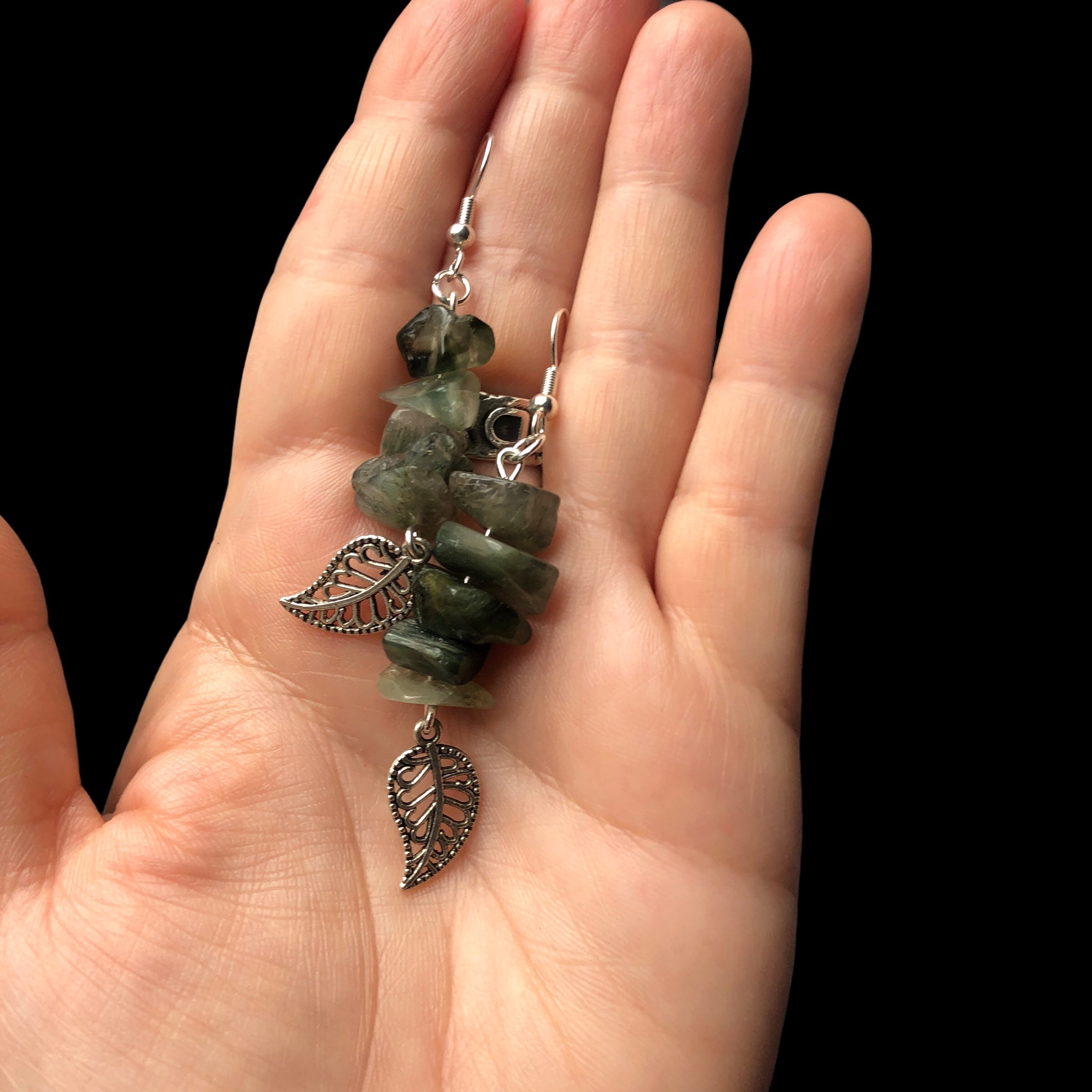 Filigree Leaves Jade Dangle Earrings