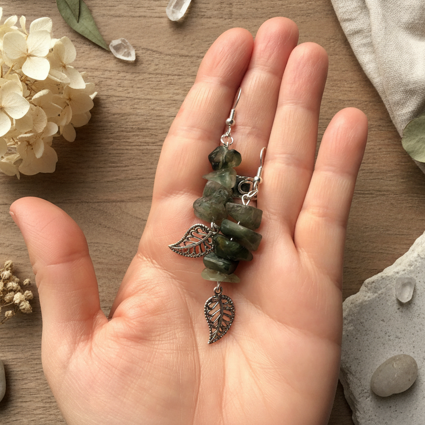 Filigree Leaves Jade Dangle Earrings