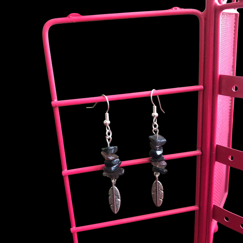Feathers Obsidian Dangle Earrings