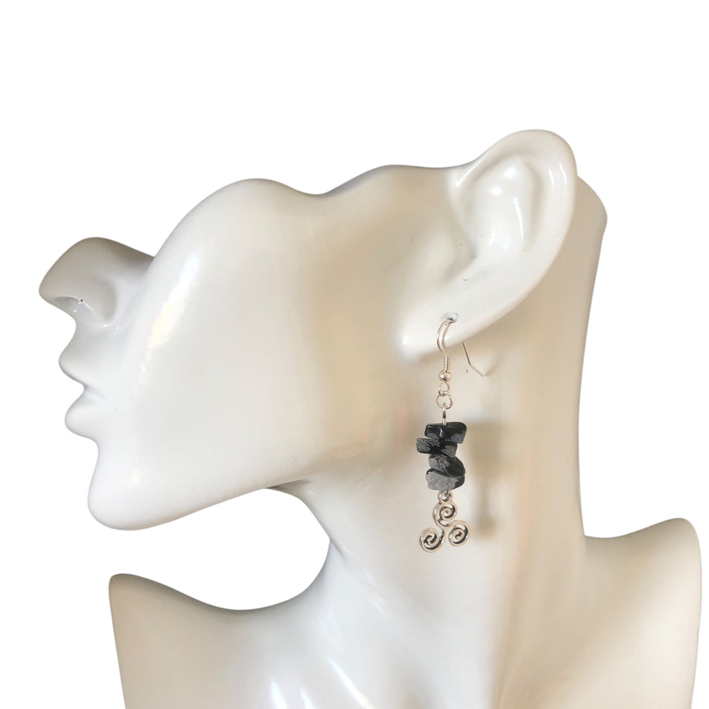 Triskelion Snowflake Obsidian Dangle Earrings