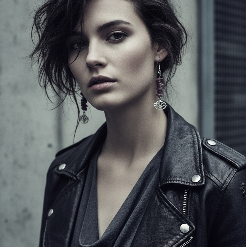 Lotus Flower Pink Rhodonite Dangle Earrings