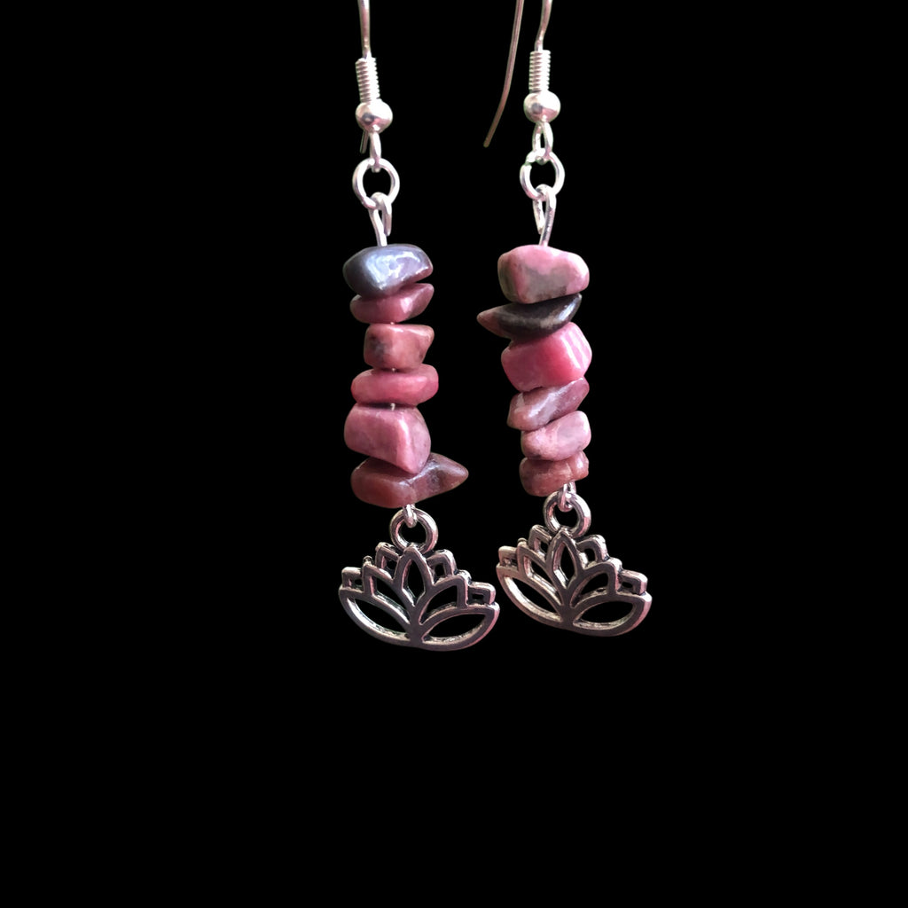 Lotus Flower Pink Rhodonite Dangle Earrings