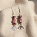 Lotus Flower Pink Rhodonite Dangle - Handmade, One-of-A-Kind - Silver Chamber Jewellery Store