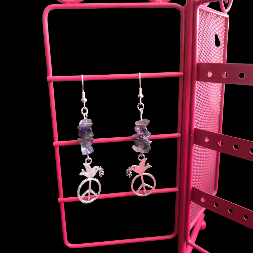 Peace Dove Amethyst Dangle Earrings