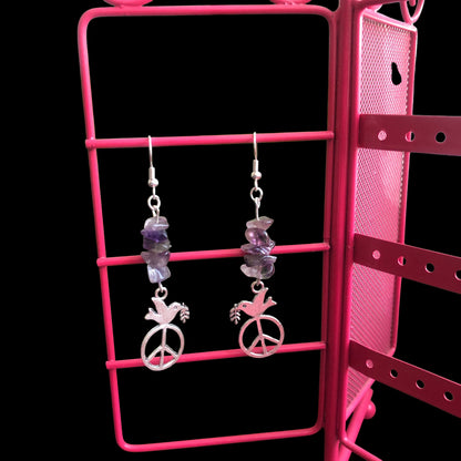 Peace Dove Amethyst Dangle Earrings