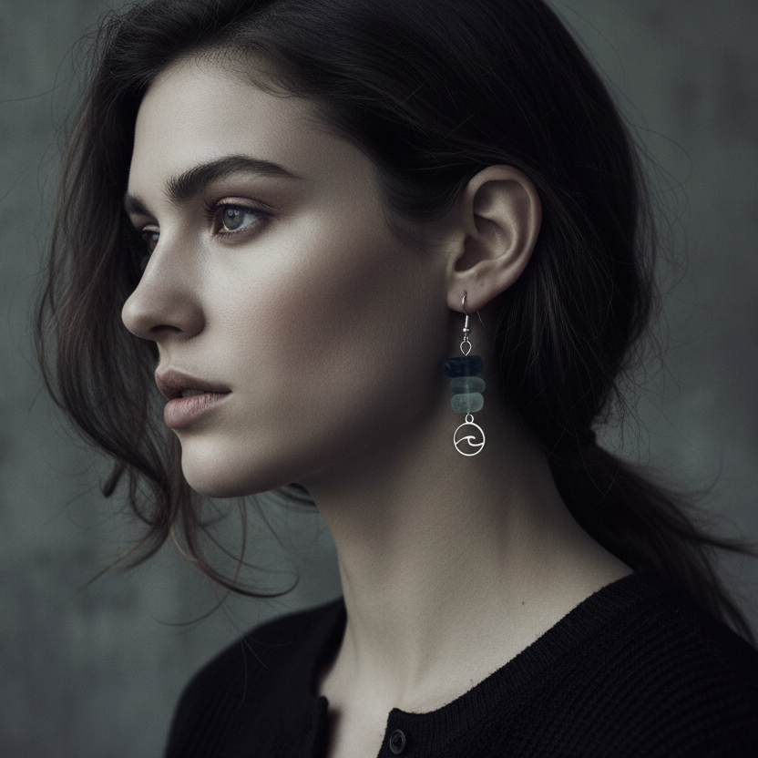 Sea Wave Fluorite Dangle Earrings