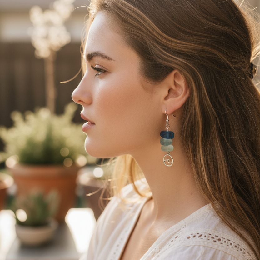 Sea Wave Fluorite Dangle Earrings