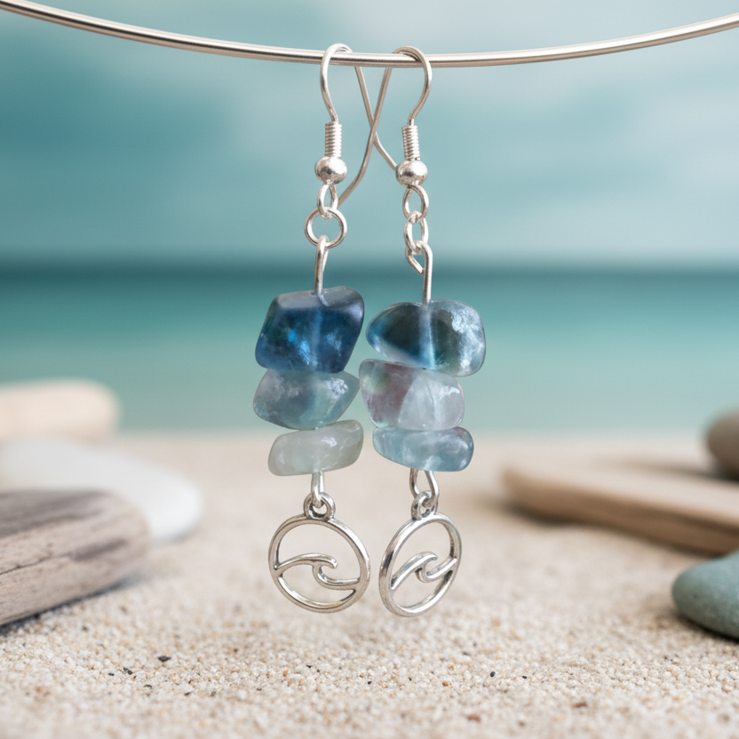 Sea Wave Fluorite Dangle Earrings