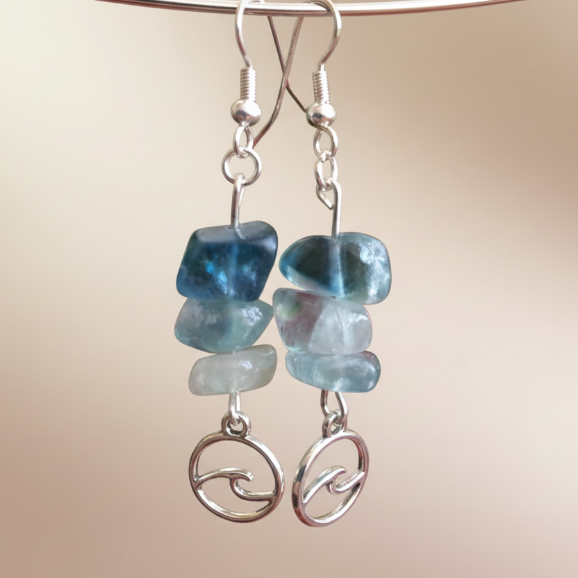 Sea Wave Fluorite Dangle Earrings
