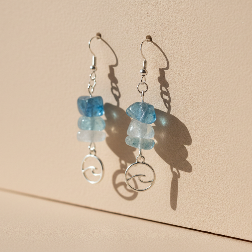 Sea Wave Fluorite Dangle Earrings
