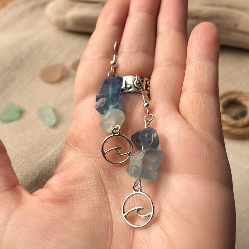 Sea Wave Fluorite Dangle Earrings