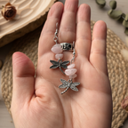Dragonflies Rose Quartz Dangle Earrings - Handmade, One-of-A-Kind - Silver Chamber Jewellery Store