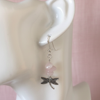 Dragonflies Rose Quartz Dangle Earrings - Handmade, One-of-A-Kind - Silver Chamber Jewellery Store