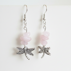 Dragonflies Rose Quartz Dangle Earrings - Handmade, One-of-A-Kind - Silver Chamber Jewellery Store