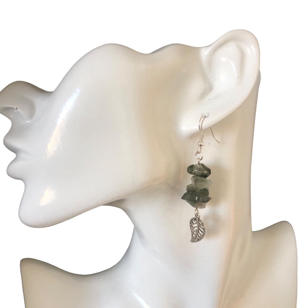 Filigree Leaves Jade Dangle Earrings