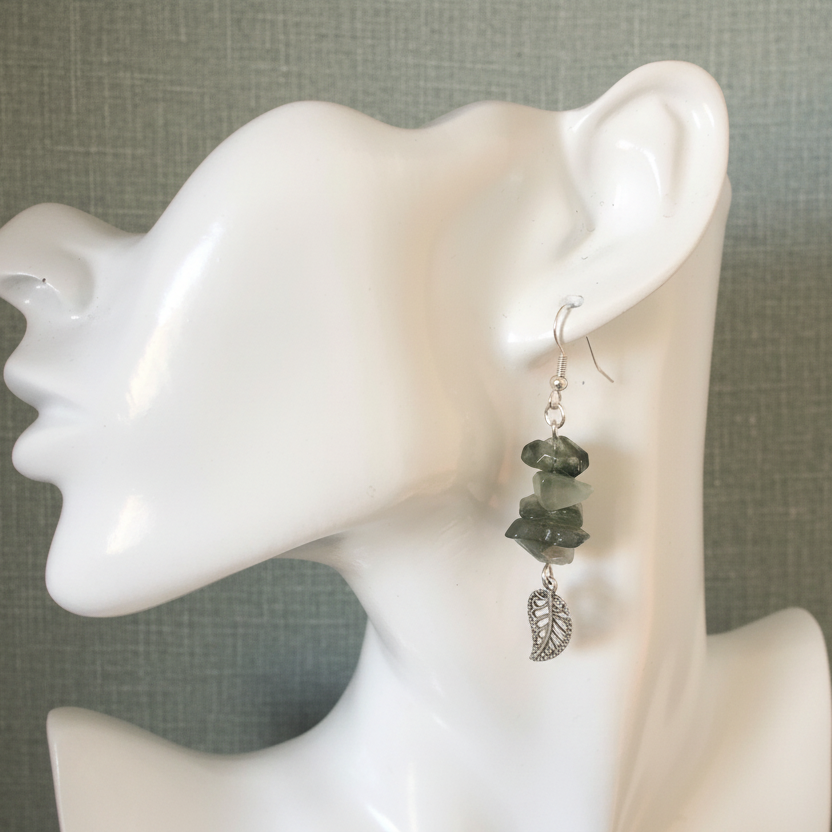 Filigree Leaves Jade Dangle Earrings