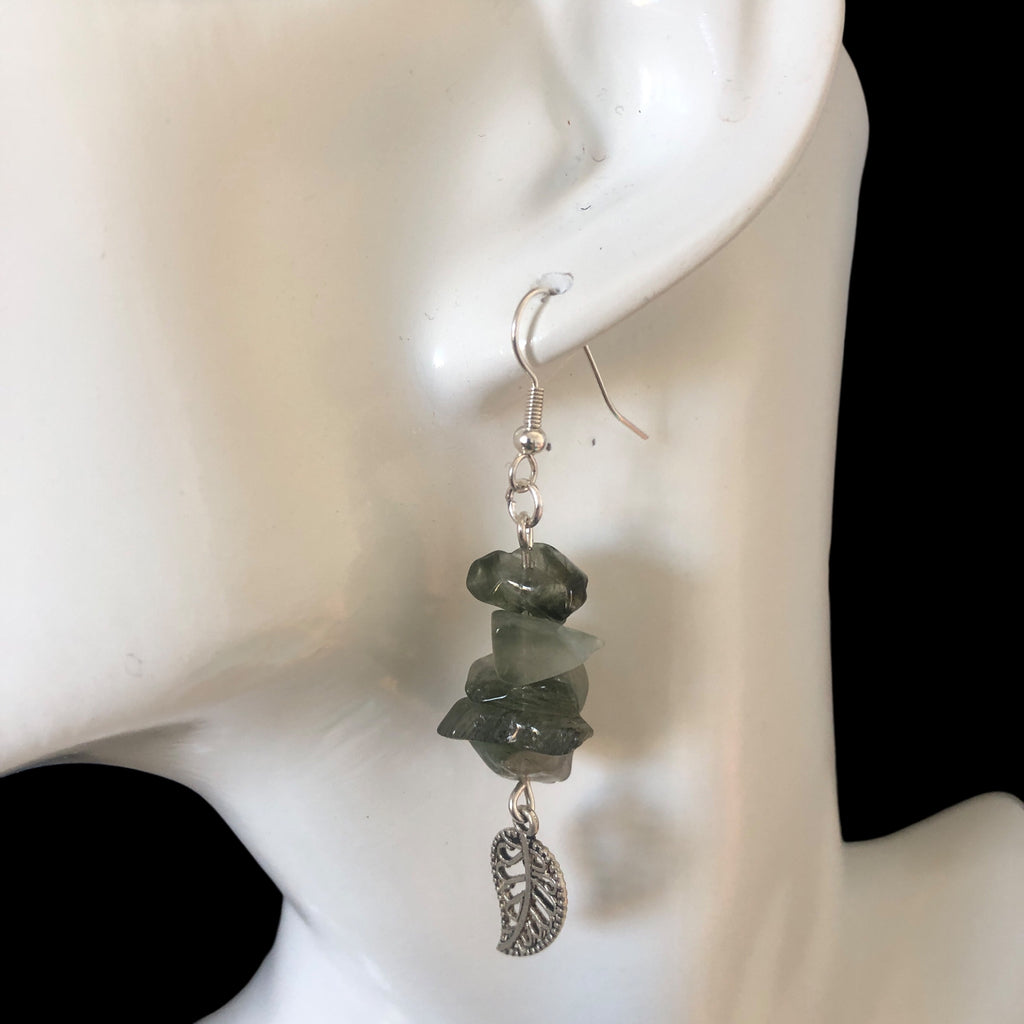 Filigree Leaves Jade Dangle Earrings
