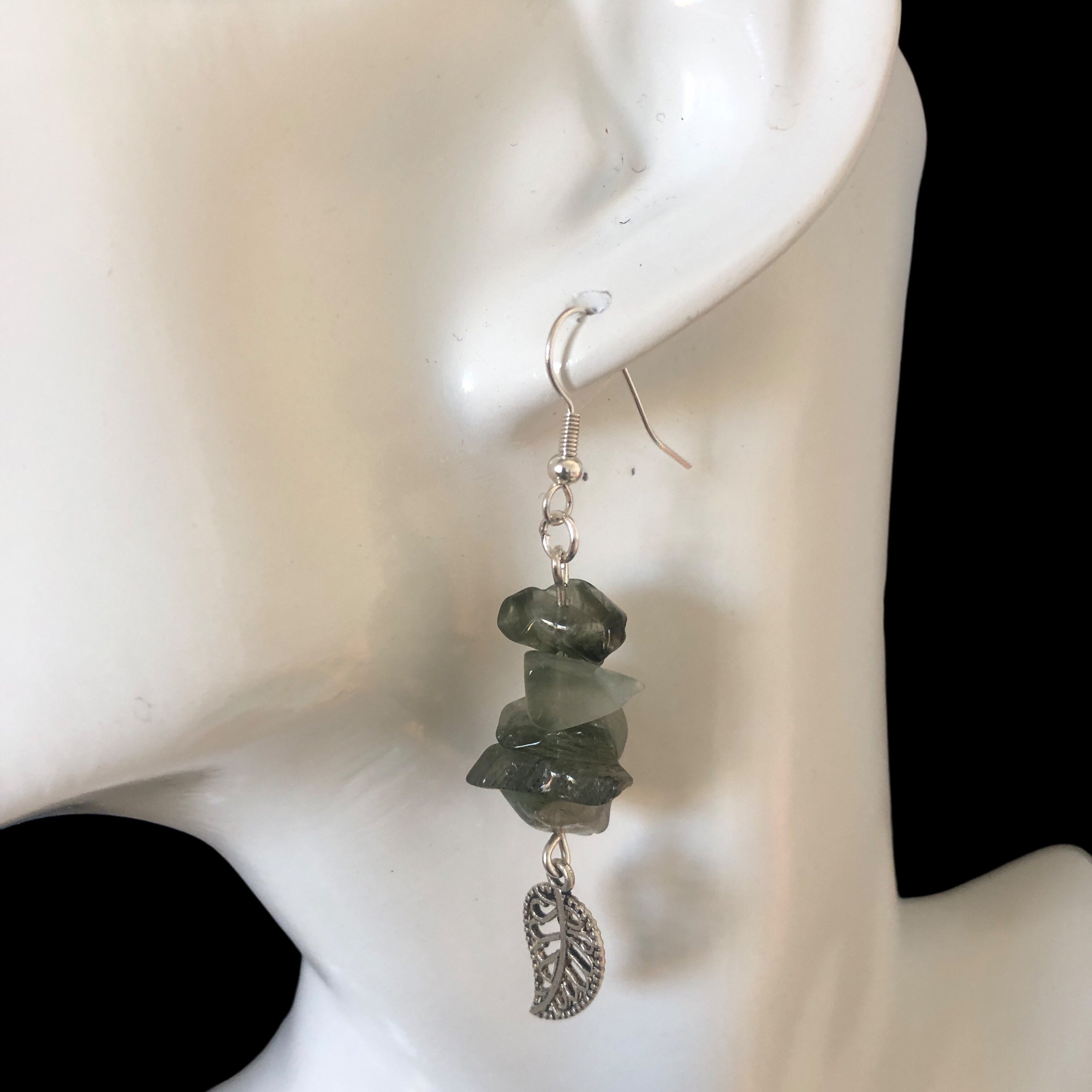 Filigree Leaves Jade Dangle Earrings