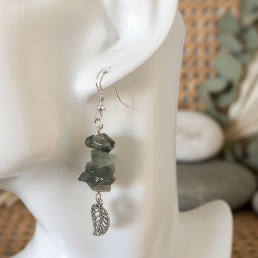 Filigree Leaves Jade Dangle Earrings