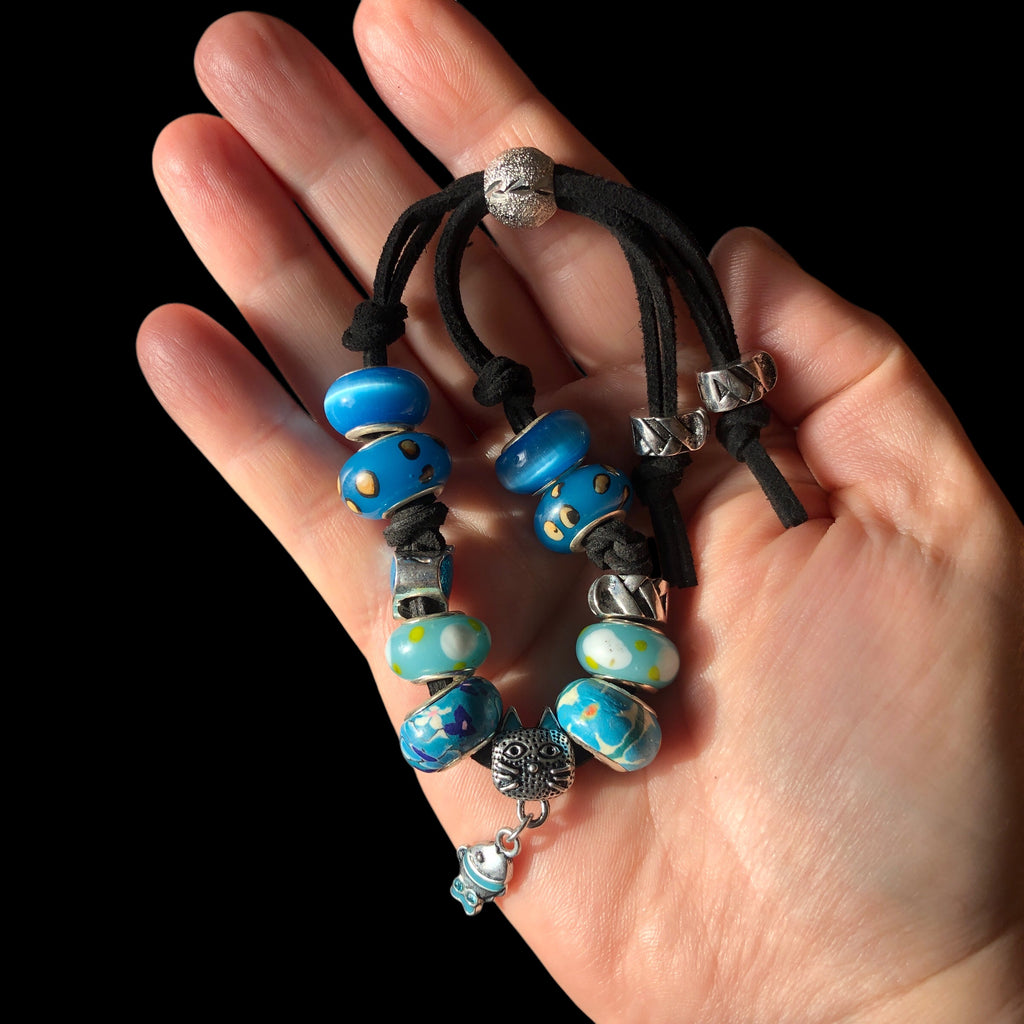 Blue Glass Charm Bracelet