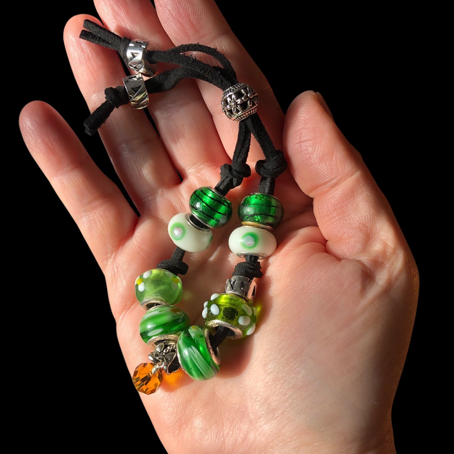 Green Glass Charm Bracelet