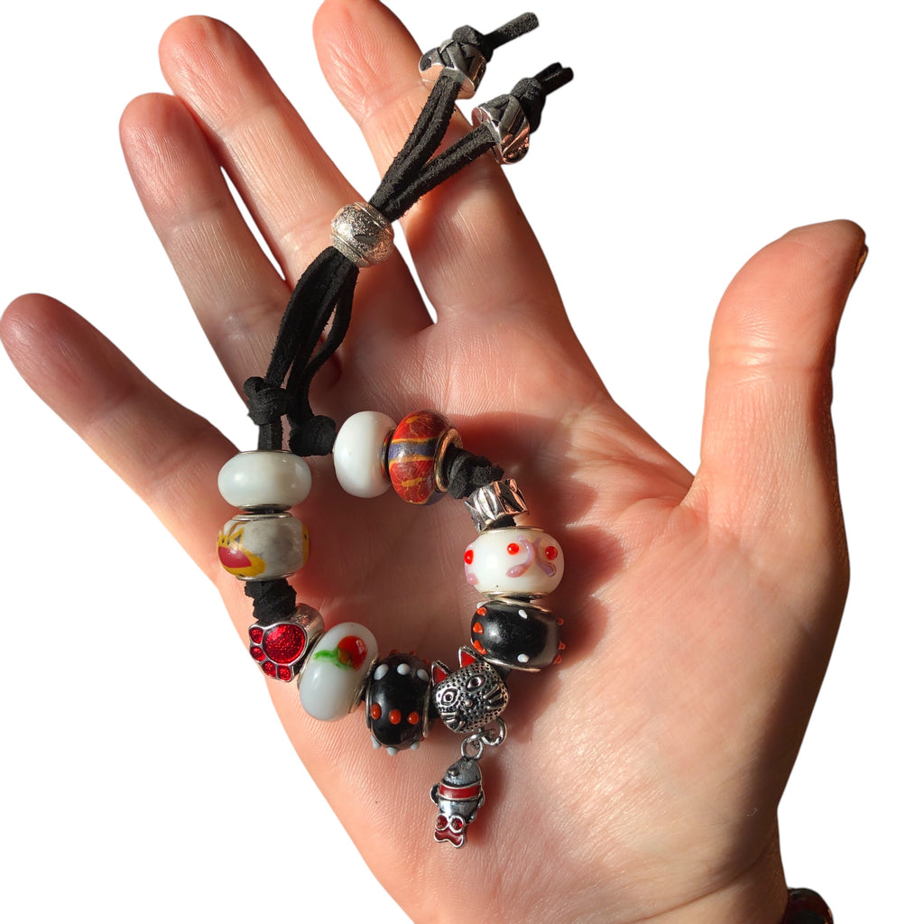 Red and White Glass Charm Bracelet