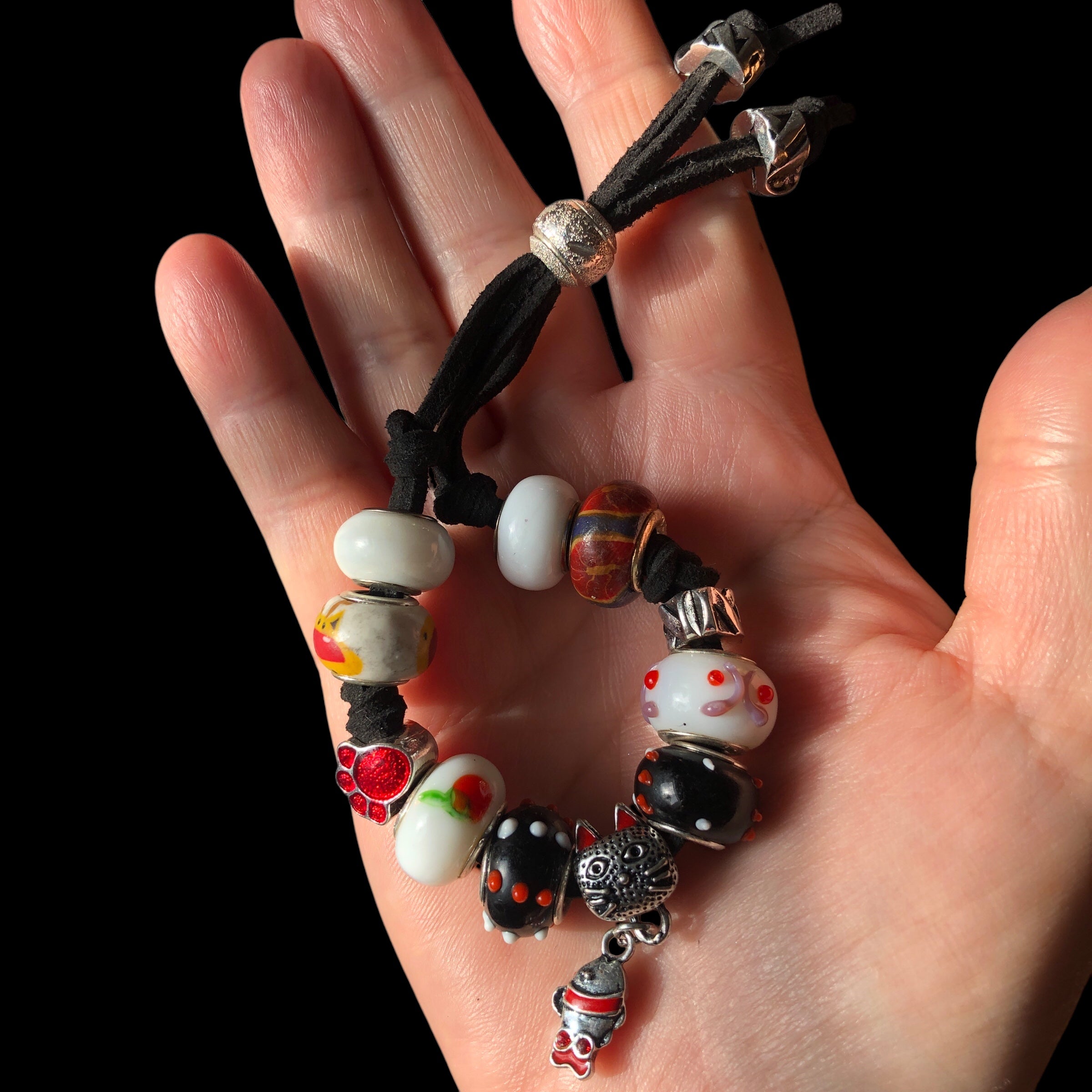 Red and White Glass Charm Bracelet